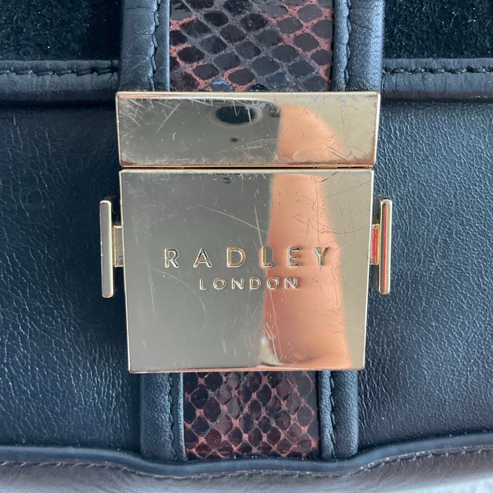 Radley London Remastered Grosvenor Black Leather Suede Snake Print Shoulder Bag - Picture 7 of 9